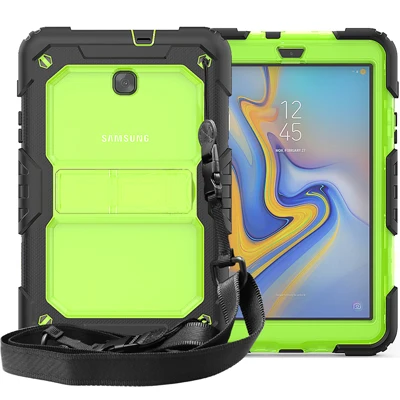 Чехол для Samsung Galaxy Tab A 8,0 T387 SM-T387 чехол ударопрочный детский силиконовый чехол с подставкой+ плечевой ремень+ ручка - Цвет: Clear green
