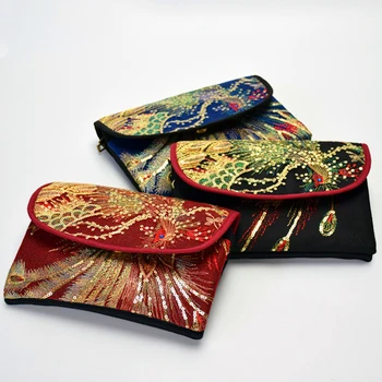 

National Sequins Phoenix Embroidery Bag Floral Embroidered Shoulder Messenger Bag Small Phone Wallet Clutch Black Coin Flag Bag