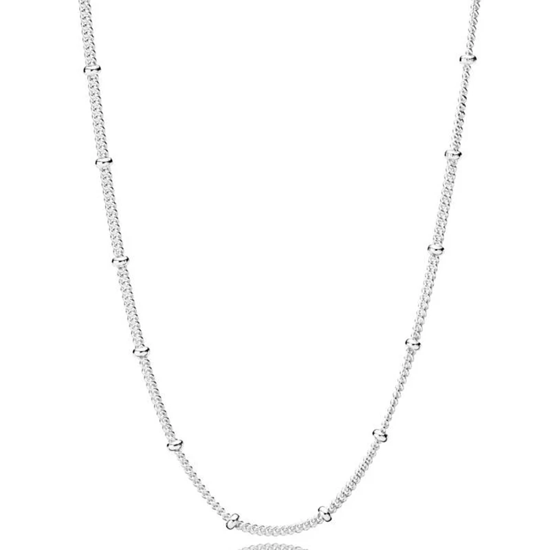 

New 925 Sterling Silver Necklace Vintage Silver Beaded Chain Basic Necklace For Women Wedding Gift Pandora DIY Jewelry