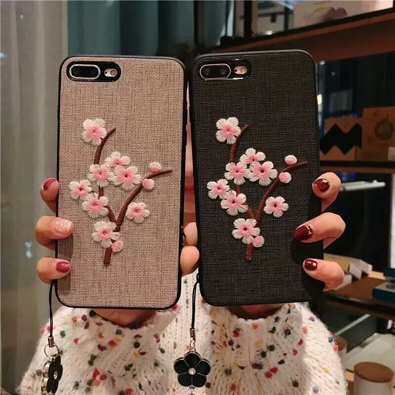 Элегантный цветочный чехол для телефона iPhone XS X 8 8 Plus 6 6 S Plus Мягкий тряпичный чехол с мягкой прозрачной пленкой и шнурком