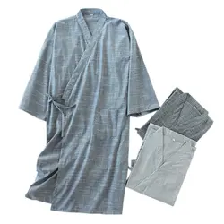 Большие размеры XL чистый цветное кимоно халаты мужские Весенние 100% хлопок простой мужские халаты Длинные рукава SPA Повседневная японская