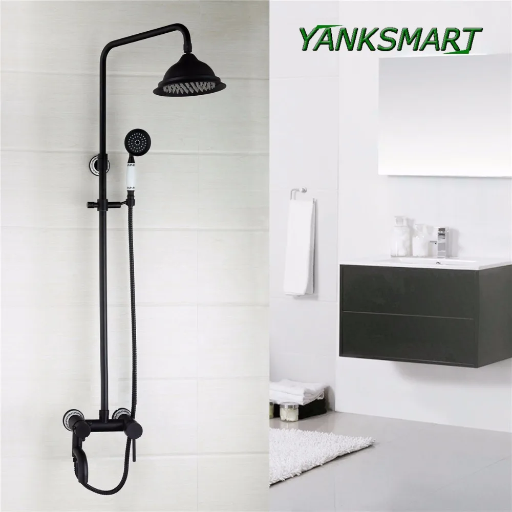 

YANKSMART ORB Bathtub Bathroom wall mount shower set + control valve hand sprayer 8 inch shower head