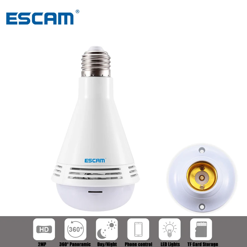 ESCAM QP137 IP Camera 2MP HD 1080P 360 Degree Panoramic Bluetooth Speaker Bulb Smart Home Security Surveillance Mini Cameras