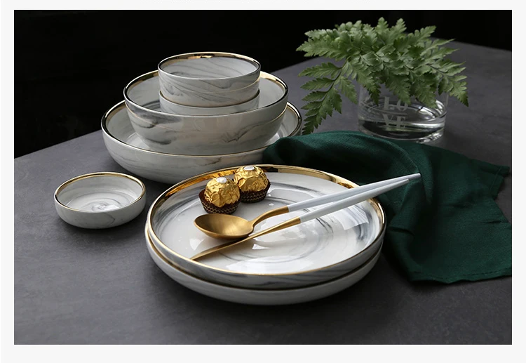 Керамическая Тарелка суповая чаша с золотым ободком 7 8 9 дюймов домашнее блюдо посуда Европейский стиль дизайн