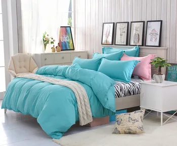

4Pcs Fashion Solid Plain Lake Blue Zebra Twin/Full/Queen/King Size Bedding Linen Quilt/Duvet/Doona Cover Set&Sheet Blue-green