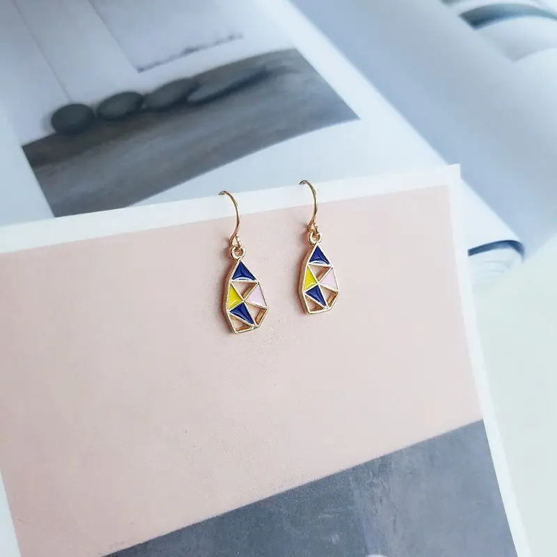 

Free Shipping Earring For Women Color drop oil small earrings personality wild temperament simple drop geometry Earrings
