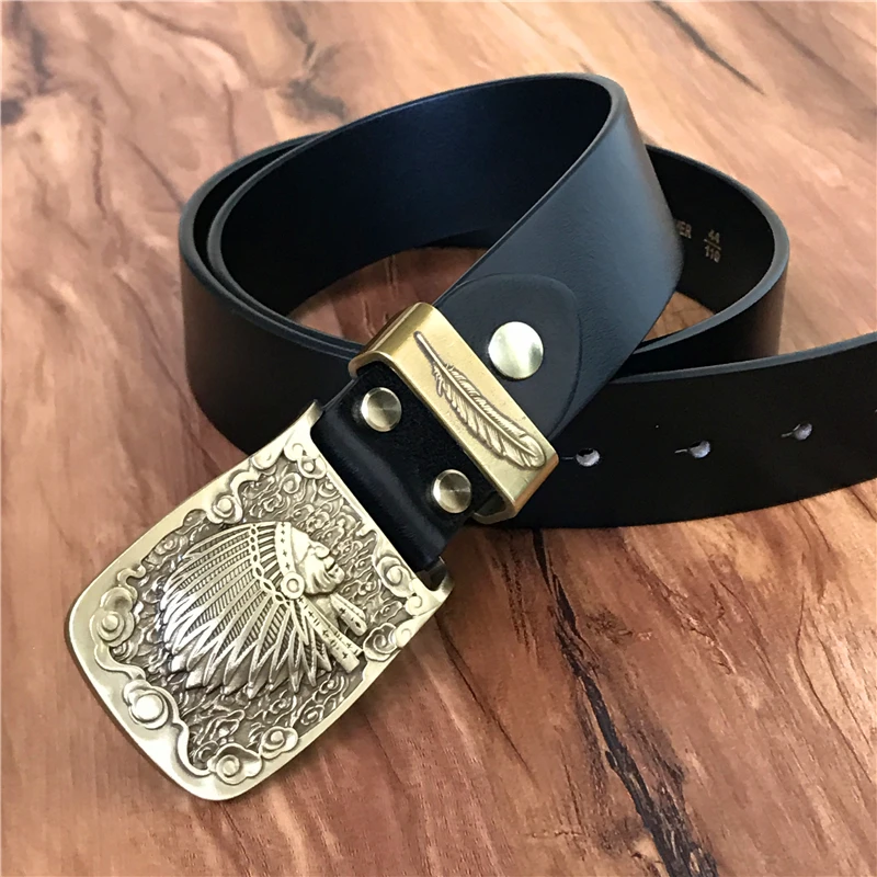 Indian Chief Feather Belt Buckle Luxury Genuine Leather Men Belt Ceinture Homme Cowboy Jeans