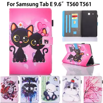 

Fashion Animal Flip PU Leather sFor Samsung Galaxy Tab E 9.6 Case For Samsung Galaxy Tab E T560 SM-T560 T561 Smart Cover Cases