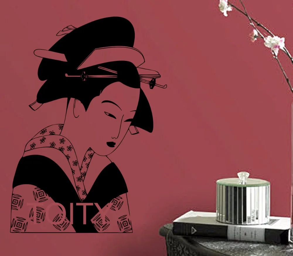 Japan Beautiful Women Wall Sticker Oriental Painting Vinyl Decal Art Home Interior Bedroom Decor