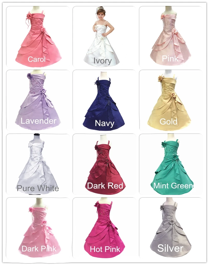 2T14T Girl Party Dress Embroidery Satin Beaded Coral Flower Girl