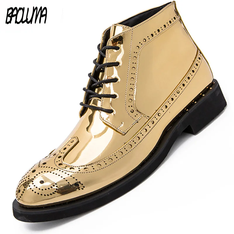

Brand Men's Boots Golden Dress Business Boots Male Autumn Winter Leather Men Shoe Lace-Up Wedding Party Ankle Boots Casual Shoes