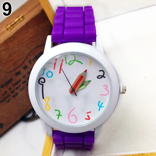 Модные студенческие часы унисекс, аналог с силиконовым ремешком, кварцевые наручные часы, рождественские детские Брендовые спортивные часы для девочек и мальчиков, милые Мультяшные часы - Цвет: Фиолетовый