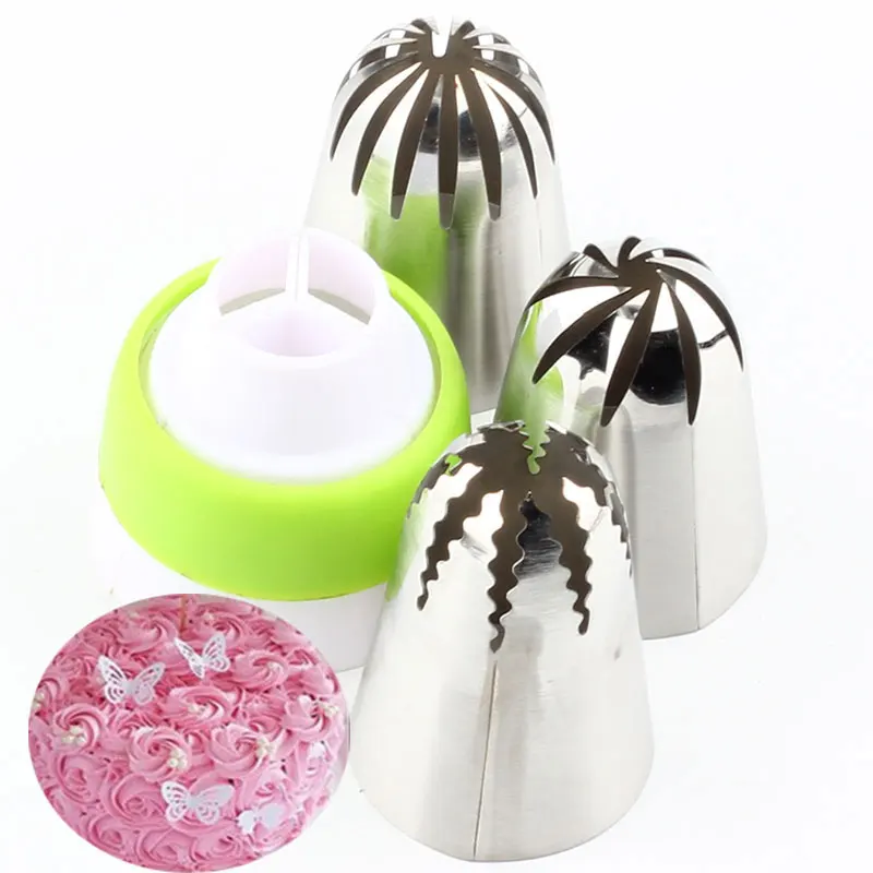 

Big Size Rose Russian Nozzles 3 Pcs Icing Stainless Steel Piping Tips Cream Cupcake 1 Pcs Coupler Cake Baking Tools