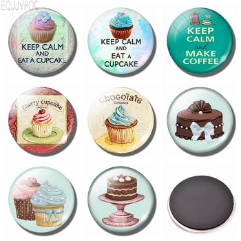 

Cake Glass Fridge Magnet for Kids Cupcake 30MM Round Magnetic Refrigerator Stickers Cute Dessert Pattern Home Kitchen Decor