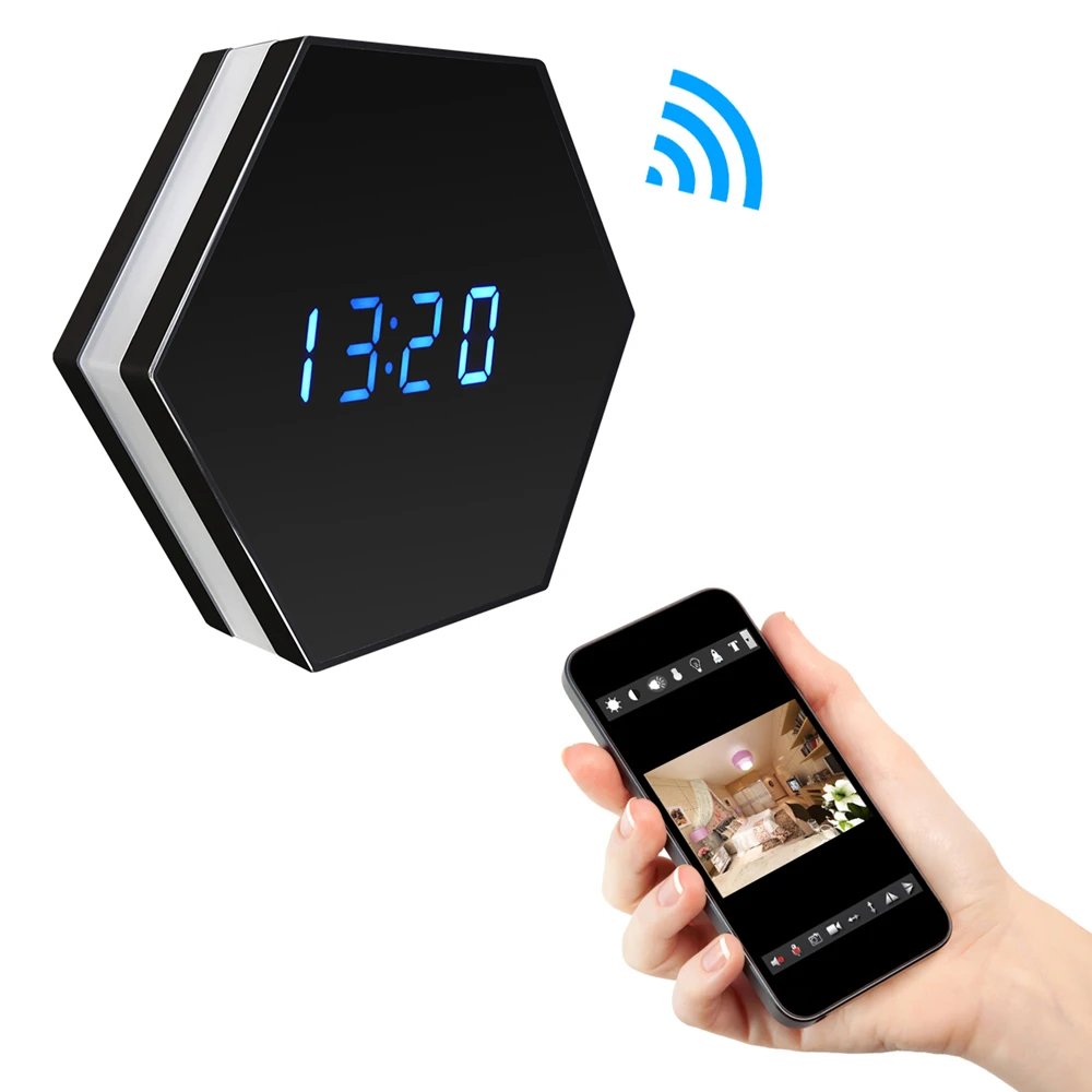 

Remote Wireless Wi-Fi Camera with Time Display Night Color Mirror Electronic Clock Wifi Baby Monitor 1080p Audio Mini IP Camera
