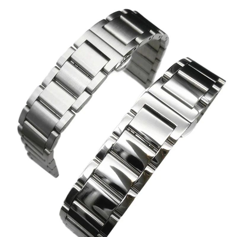

High Quality Silver Stainless Steel Watch Band Strap Men Bracelet Replacement Solid Link Conceal Clasp Watchband JL