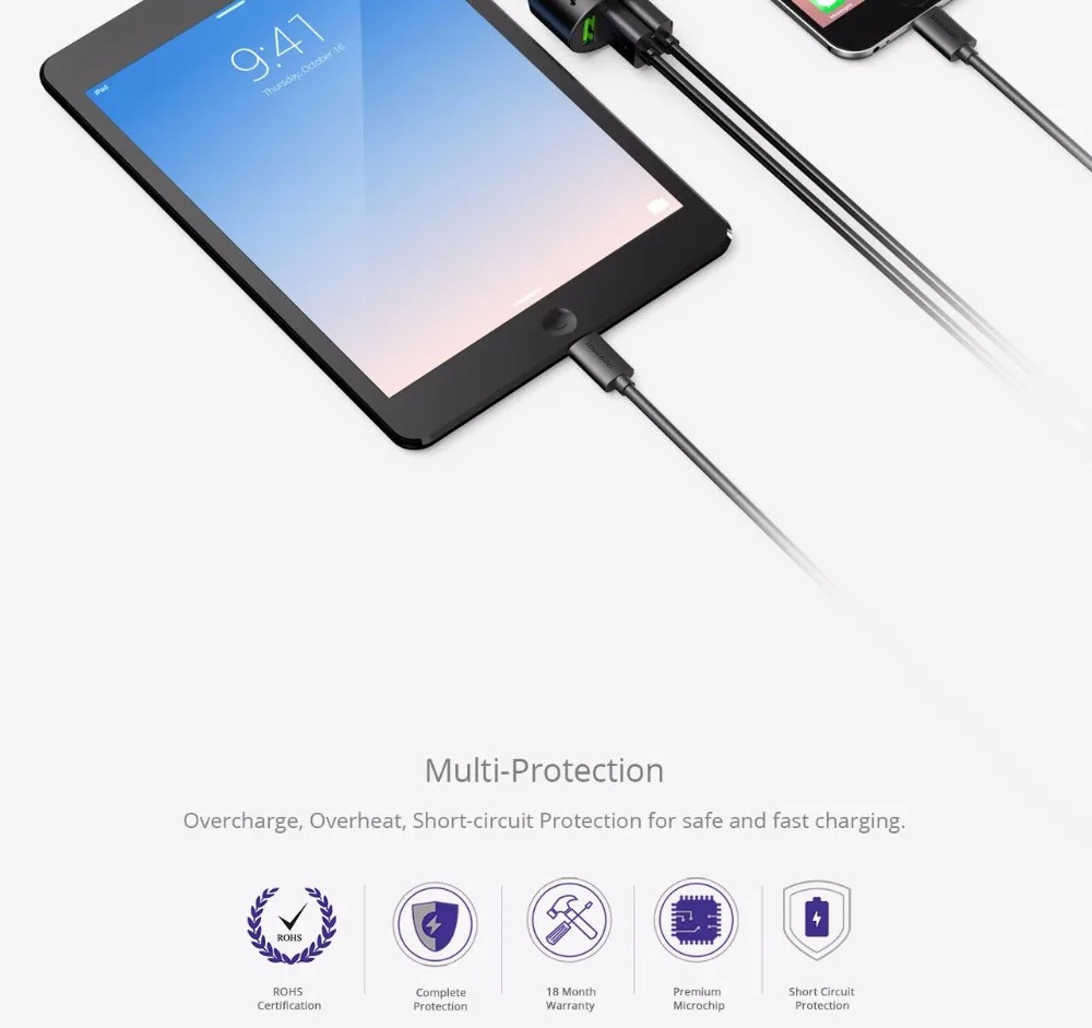 Tronsmart C3PTA Car Charger USB 3 USB Ports Quick Charge 3.0 VoltiQ Quick Car Charger for Xiaomi  for blackview phone power bank in stock (12)