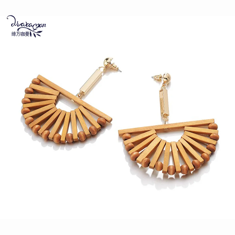 Dvacaman INS Fashion Statement Earrings Women Boho Rattan Knit Drop Earrings Wooden Dangle Earrings Wedding Jewelry Wholesale - Окраска металла: 2