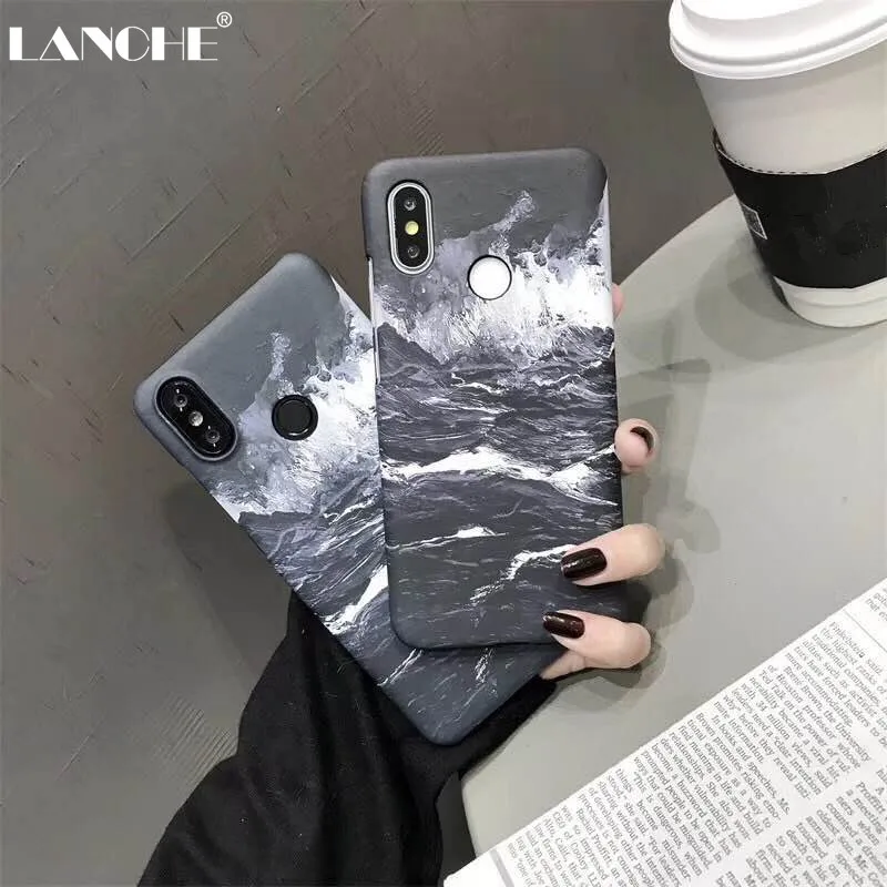 

LANCHE PC Phone Case For Xiaomi Mi 8 SE Mi6 6X Note 3 5X Case Vintage Sea Wave Matte Hard Plastic Phone Back Cover For Xiaomi