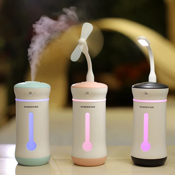 

3-In-1 300ml Large Capacity Multifunction USB Night Light Fan Humidifier Night Lights with Mini Fan for Office / Bedroom / Car
