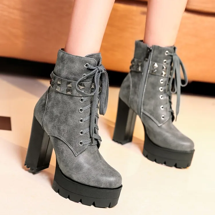 

Big Size 9 10 11 12 boots women shoes ankle boots for women ladies boots Willow cross tie side zipper waterproof table