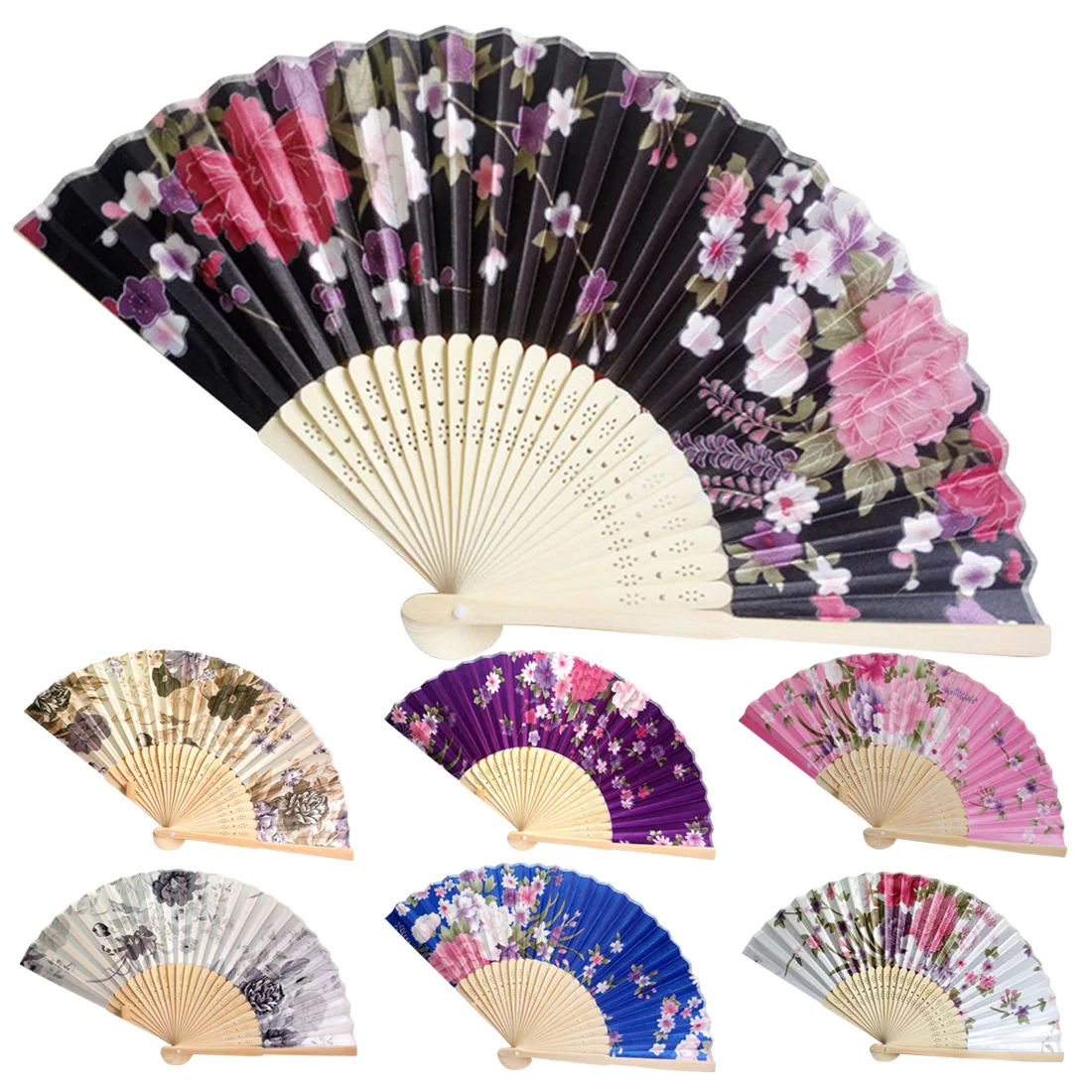 

Retro Style Silk Chinese Fan Folding Hand Held Silk Bamboo Prints Fan Japanese Series Vintage Handmade Bamboo Fan