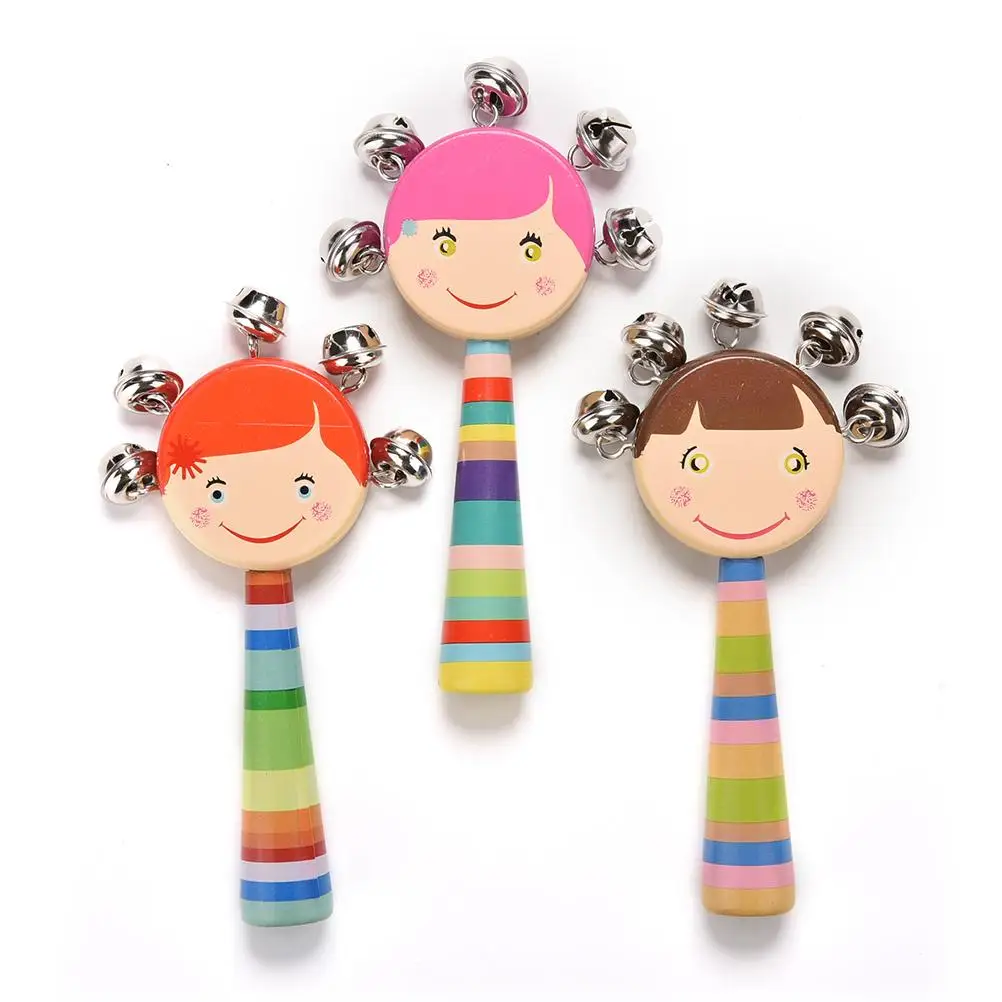 1Pcs Kawaii Colorful Kids Girls Handbell Baby Rattles for 0-12 Months Wooden Babies Toys Random send Wholesale