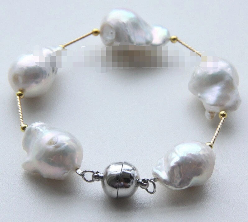 

NEW 8" 29mm baroque white Reborn keshi pearls bracelet magnet clasp j9495 e SHIPPING 5.25