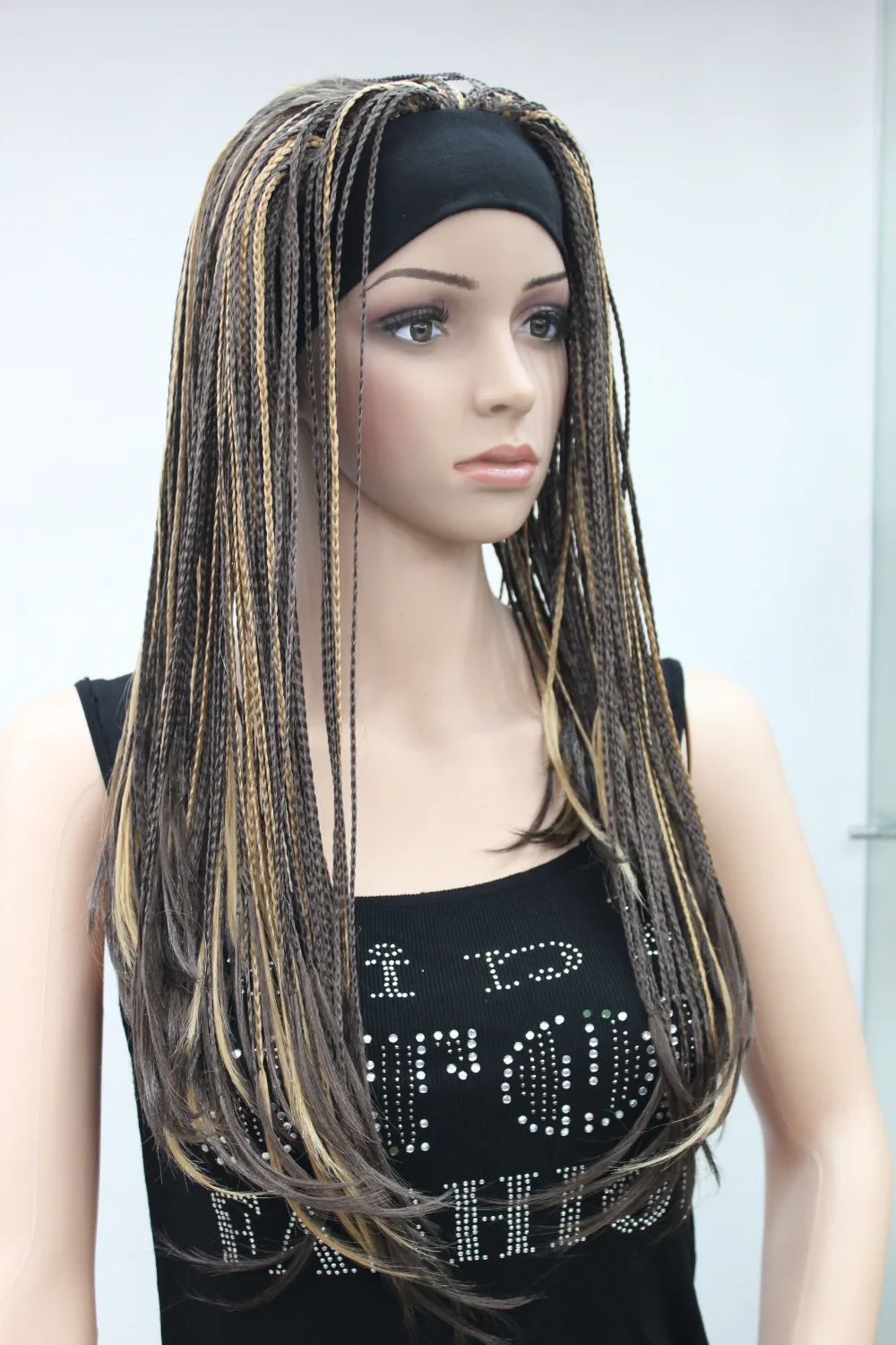 Free shipping!medium brown with ginger highlight 3/4 wig with headbands