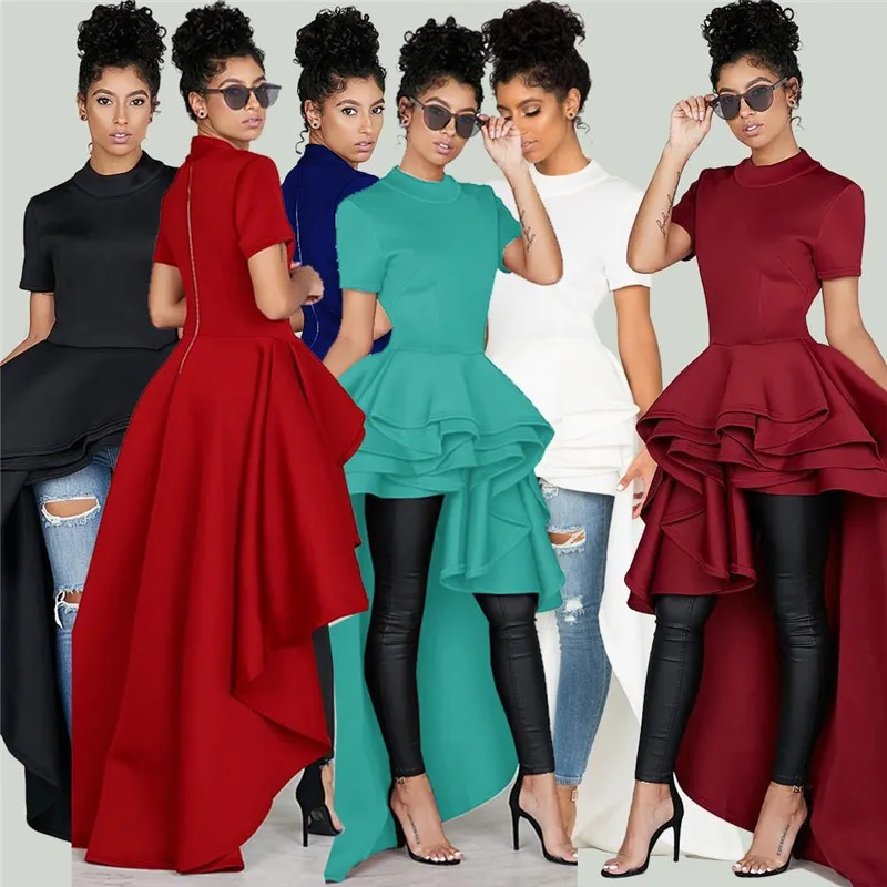 

2018 Autumn Women High Low Dress Layers Ruffled Night Party Wear Irregular Length Normal Dresses