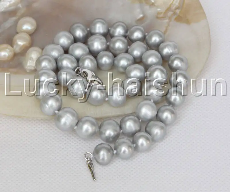 

natural 18" 11mm string round beads gray freshwater pearls necklace j12475
