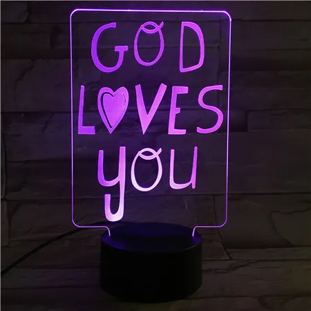 

3D LED Lamp God loves you Card bedside Decoration Color Changing RGB girls Child Kids Baby Birthday Gifts USB 3D LED Night Light