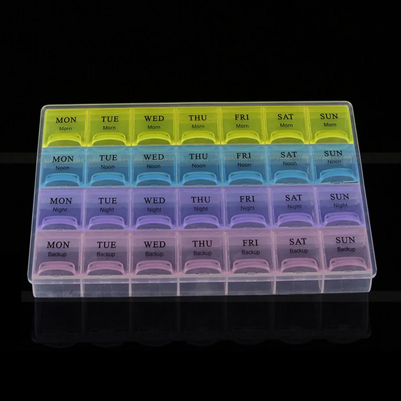 4 Row 21 Squares Weekly 7 Days Tablet Pill Drug Box Holder Medicine Storage Organizer Container