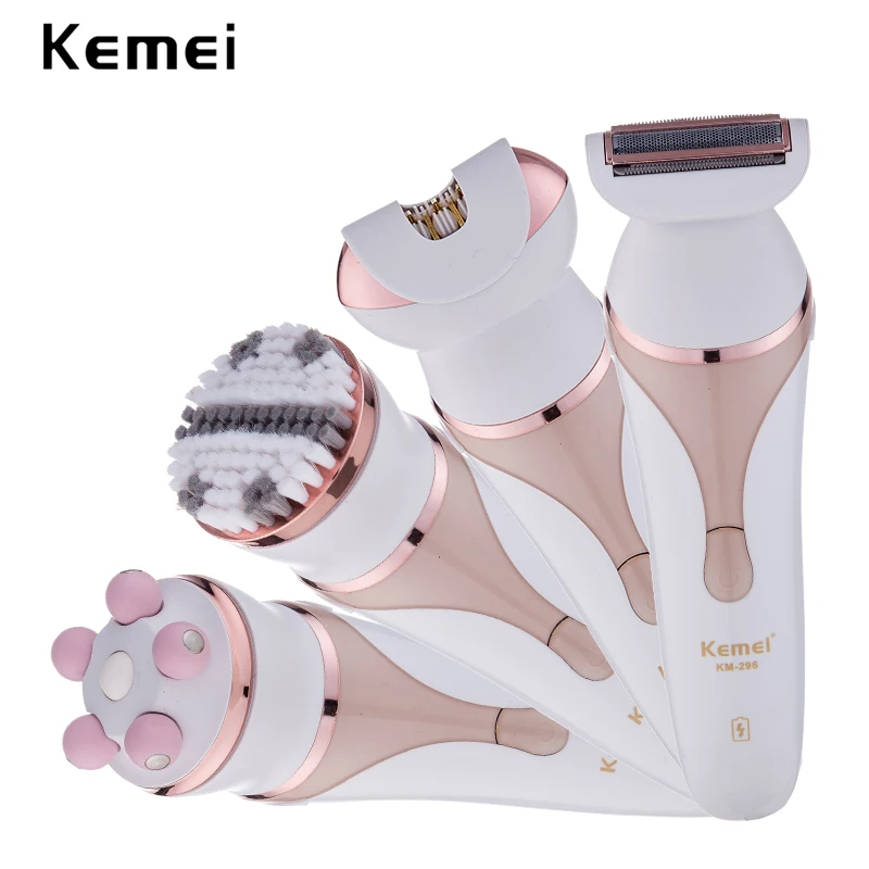 

kemei 4 in1 lady shaver epilator electric remover hair removal depilador face cleanser for bikini body trimmer for women