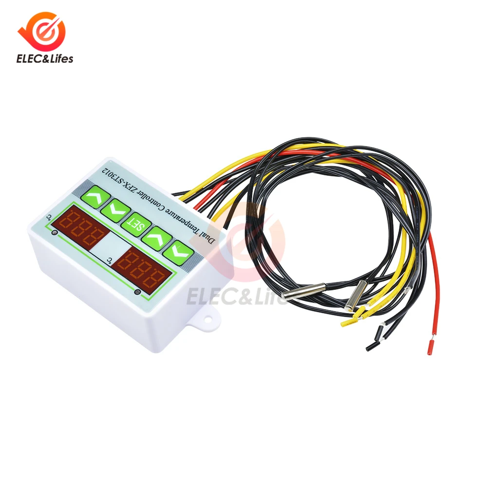 ST3012 Smart Temperature Controller Switch DC 24V LED Digital Dual Electronic Thermostat Temperature Sensor Gauge Heater Cooler ST3012 Smart Temperature Controller Switch DC 24V LED Digital Dual Electronic Thermostat Temperature Sensor Gauge Heater Cooler