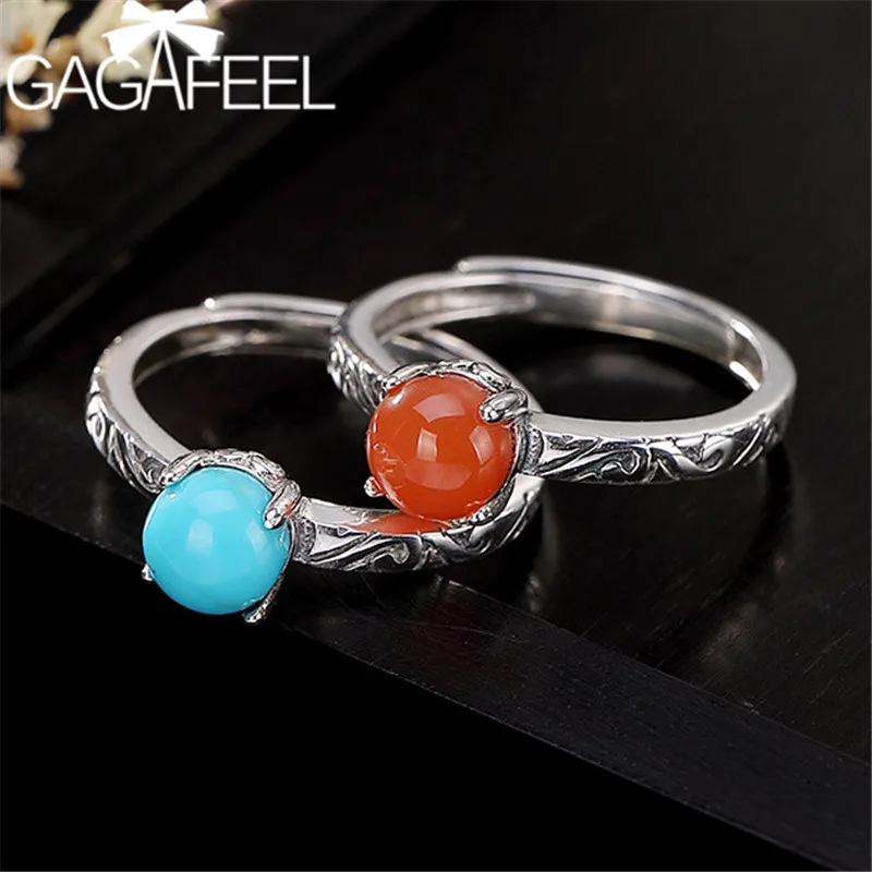 

GAGAFEEL 2019 New 925 Sterling Silver Ring Adjustable Women Female Rings with Natural Blue/Red Stone Fashion Jewelry