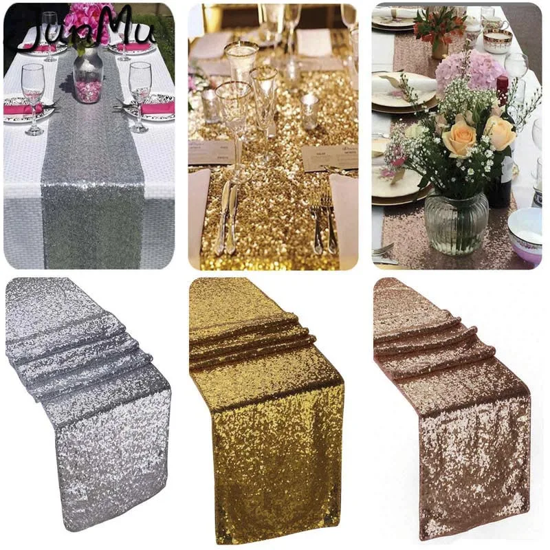 

30x180cm/30x275cm Sparkly Rose Gold Sequin Table Runner for Wedding Party Christmas Table Runner Tablecloth Decoration