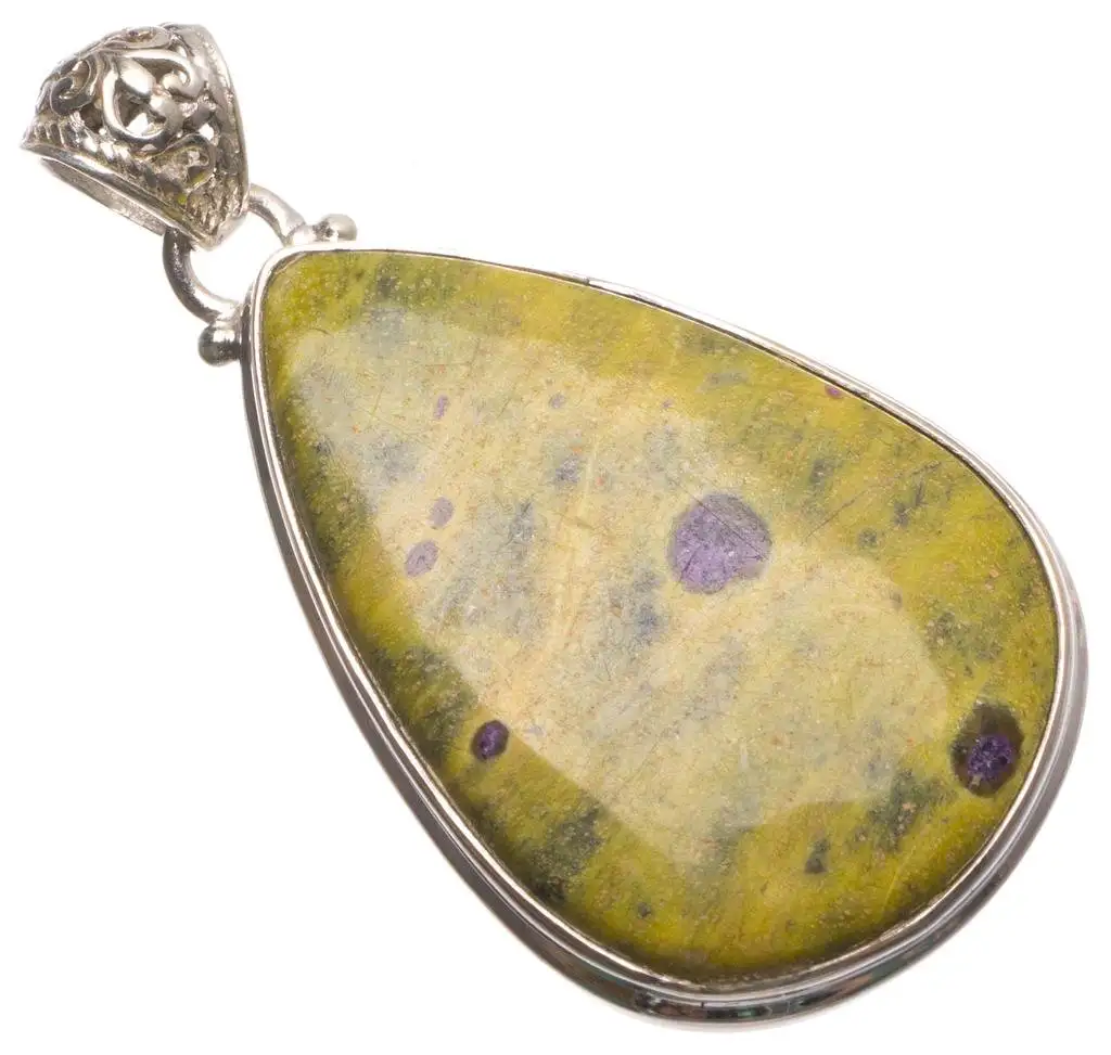 

Natural Russian Serpentine Handmade Vintage 925 Sterling Silver Pendant 1 3/4" U0395