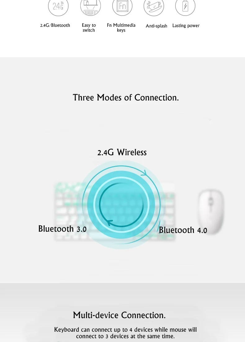 Rapoo 8000 M многомодовый 2,4G+ Bluetooth Портативный беспроводной набор клавиатуры и мыши Bluetooth множественное соединение