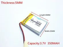 1pcs 3.7V 350mAh 502530 Lithium Polymer Li-Po Rechargeable Battery For DIY Mp3 GPS PSP bluetooth headphone headset