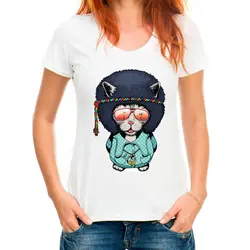 Для женщин Новые забавные животные Кошка с принтом короткий рукав футболка Летняя мода рок-н-ролл Cat Топы корректирующие Новинка o-образным