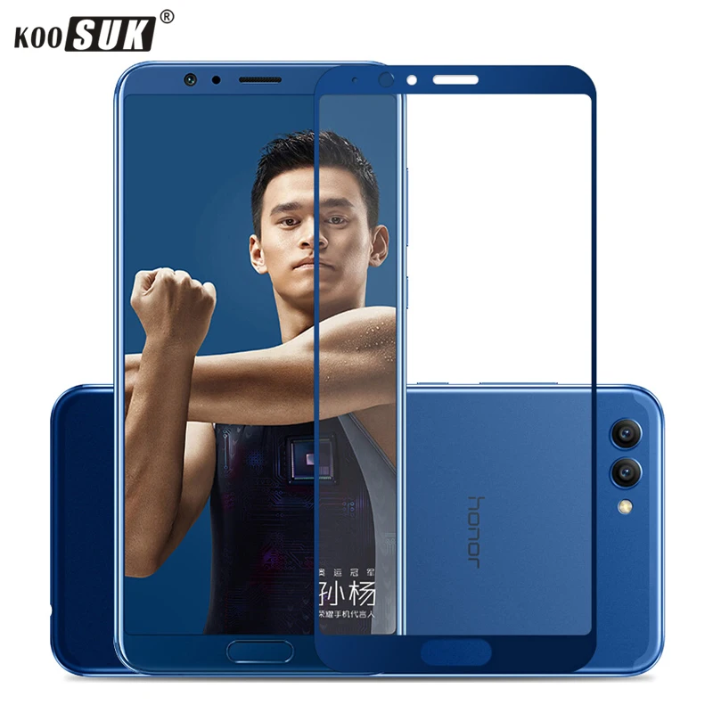 

Huawei honor v10 glass Koosuk screen protector full cover protect blue black front film honor V 10 5.99inch slim tempered glass