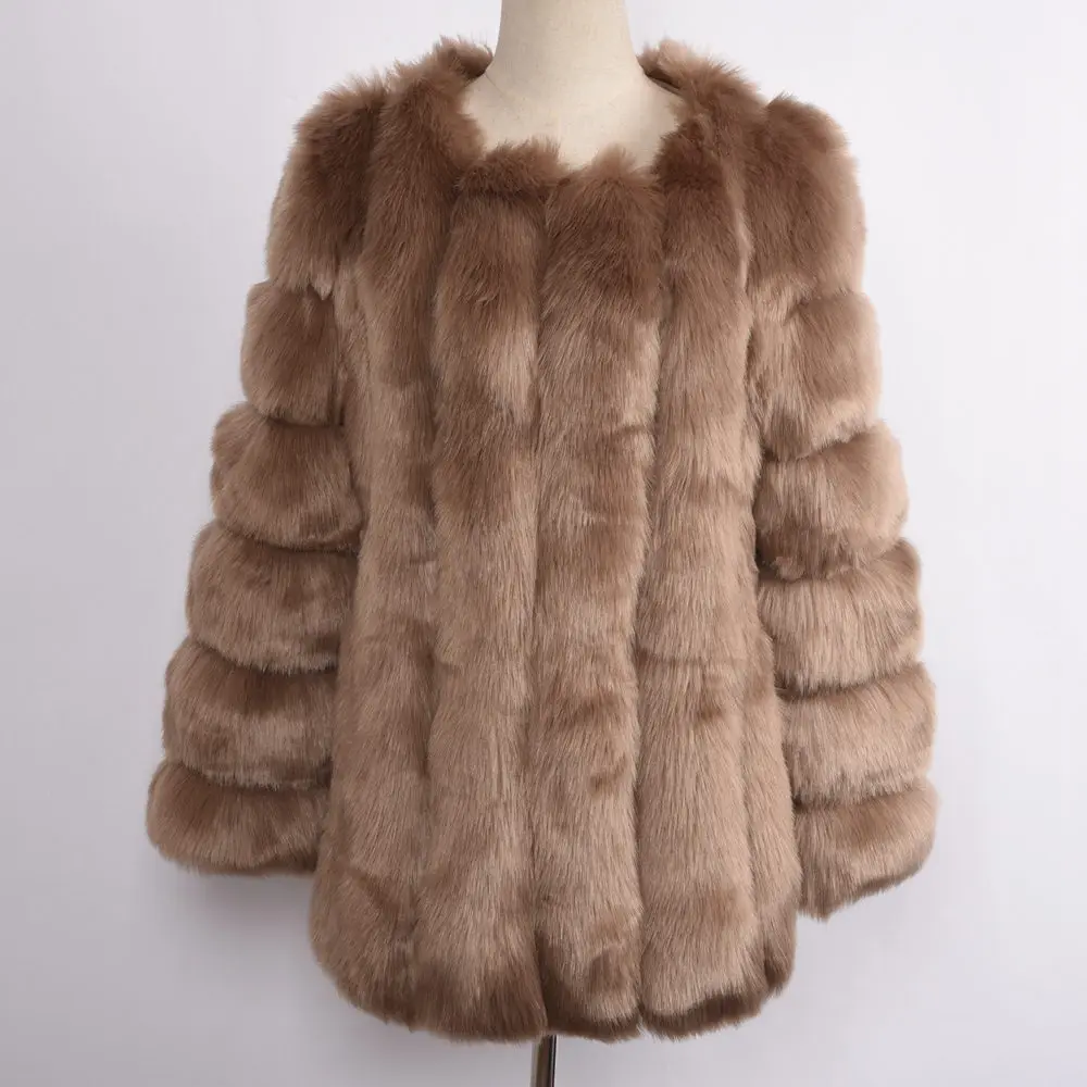 Женская Шуба из искусственного меха, пушистая Меховая куртка из искусственного меха, зимний толстый теплый мех, модный стиль, высокое качество, розничная/ S8409 - Цвет: Camel