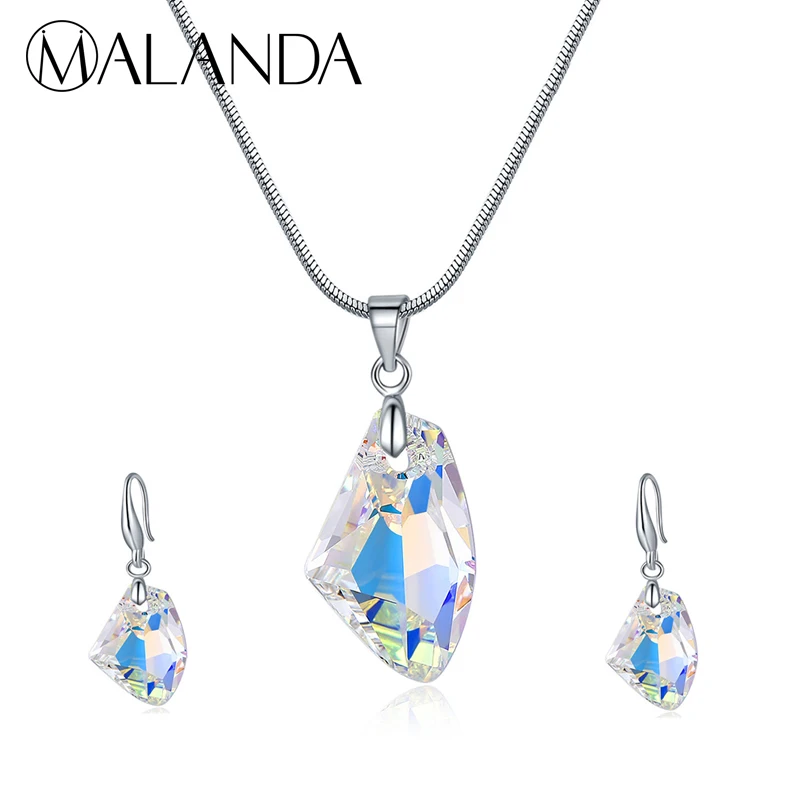 MALANDA Модный комплект с кристаллами от Swarovski, ожерелье, серьги для женщин, ювелирный набор с камнем, свадебные праздничные аксессуары на подарок