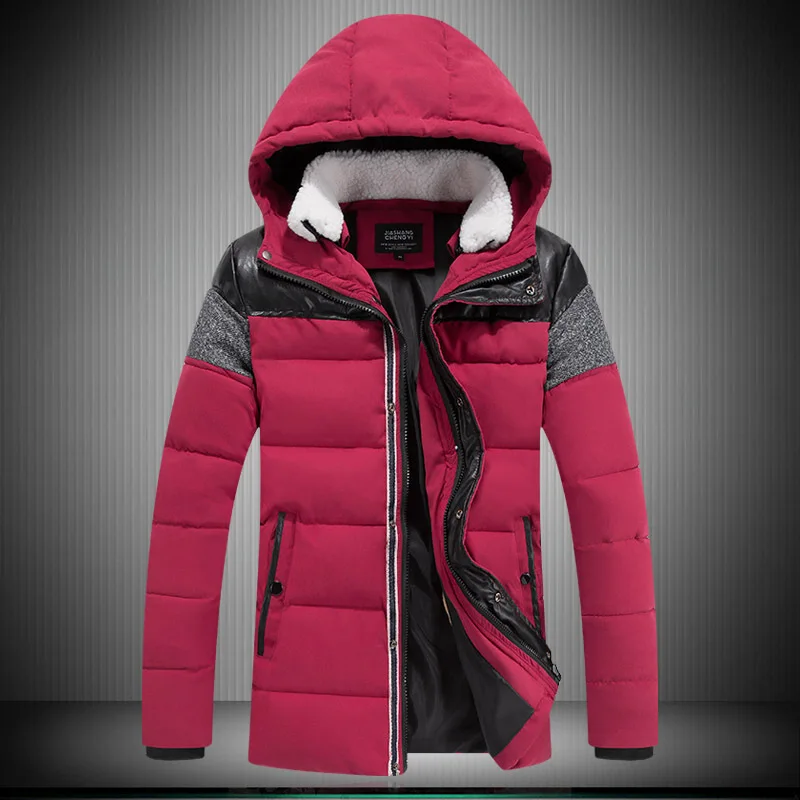 Men s Korean spell color cotton hooded cashmere coat collar outwear Windbreaker parkas Windproof warm down