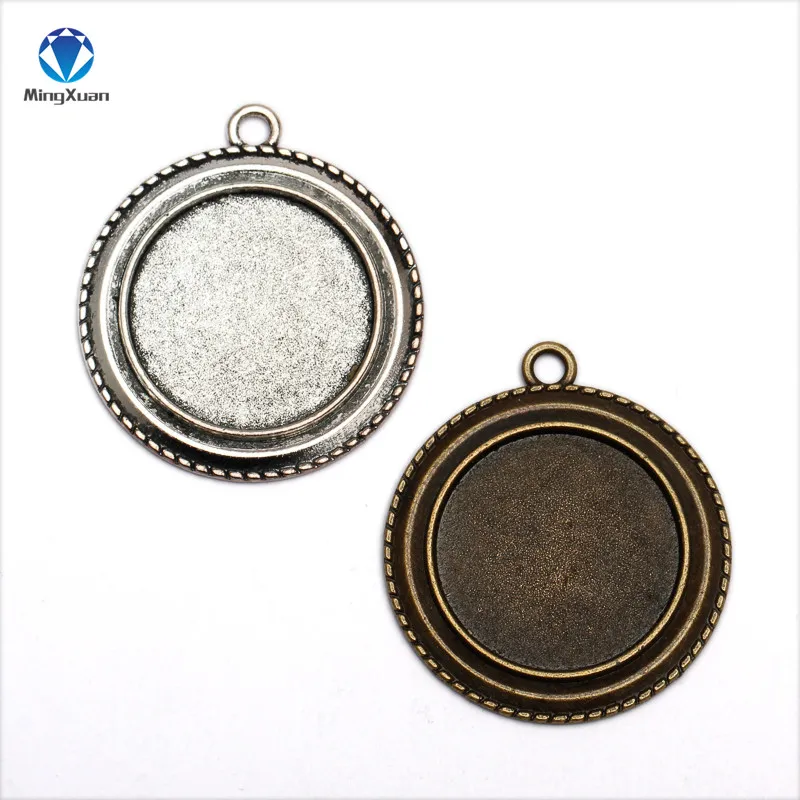 MINGXUAN 10 шт./лот античная бронза/античный серебряный кулон круглый поднос для 25 мм кабошон тибетской Серебряные ювелирные изделия установка