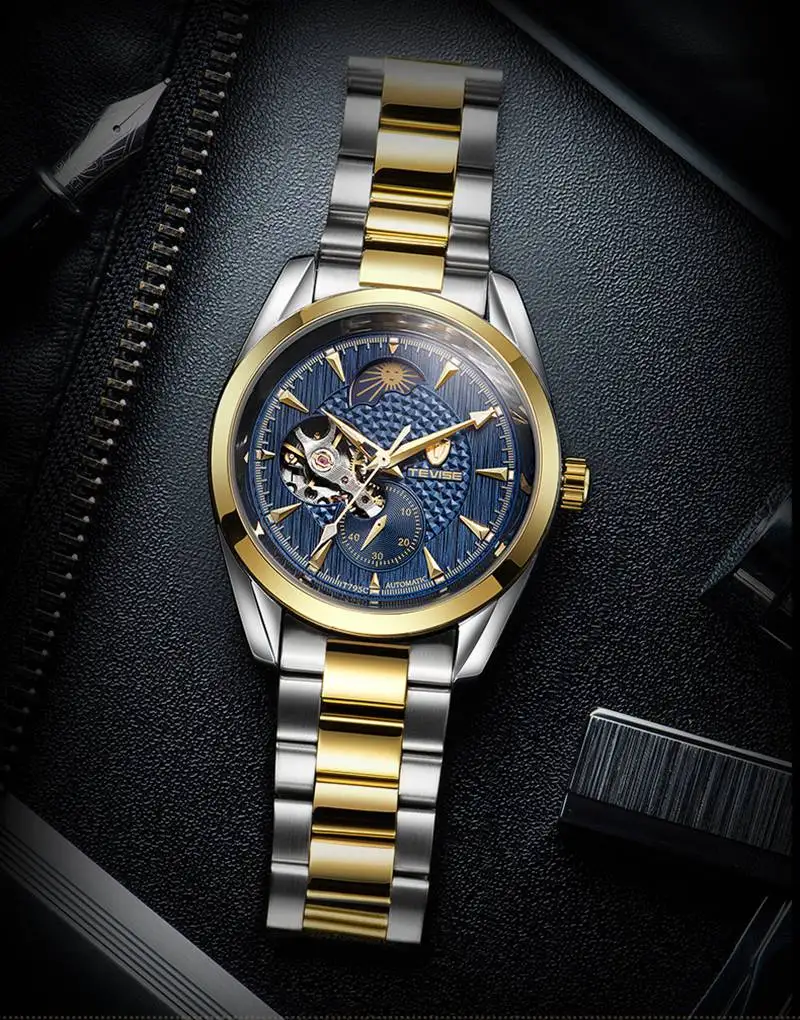 TEVISE Watch Men Moon Phase Mechanical Watches Luminous Automatic Watch Waterproof Steel Fashion Business Wristwatches Male (12)