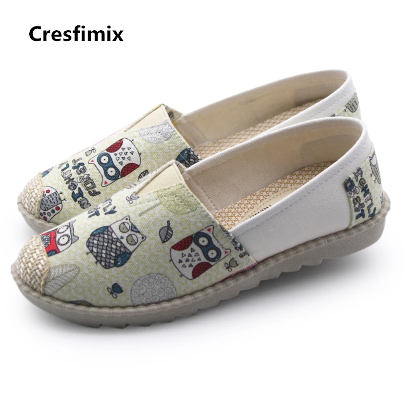 Cresfimix zapatos de mujer Женская милая парусиновая обувь с принтом птицы на плоской