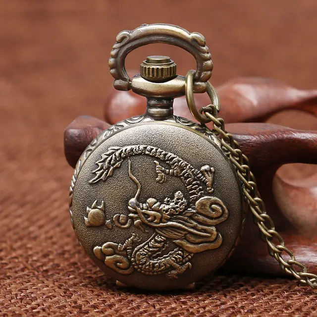 Retro 3D Chinese Dragon Design Small Size Quartz Pocket Watch With Sweater Neckl Retro 3D Chinese Dragon Design Small Size Quartz Pocket Watch With Sweater Neckl