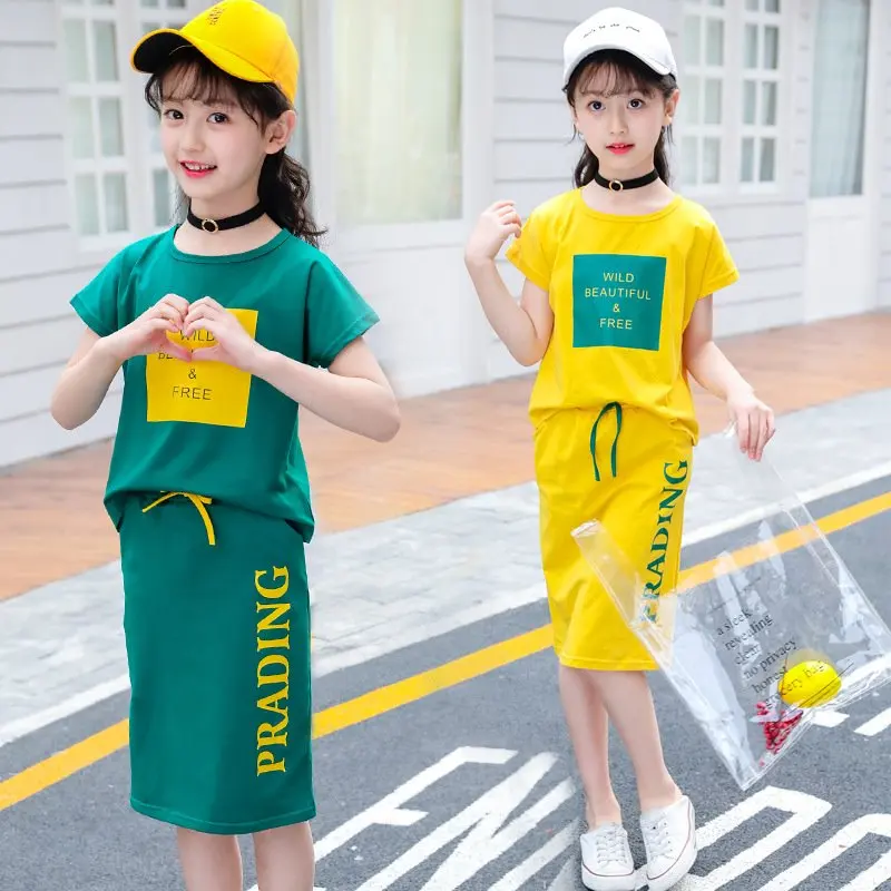 

2019 Brand Summer Baby Girls Print Letter Clothes Set T-shirt+ Skirt 2pcs Suit Kid School Princess Perform Clothes Set For Girl